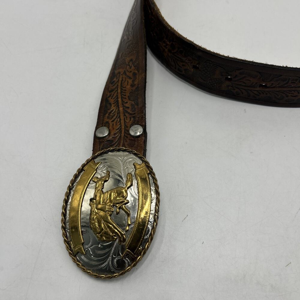 Steer Wrestling Cowboy Belt Rodeo Nickel Silver Vtg 80s SIZE 39 Rockmount USA